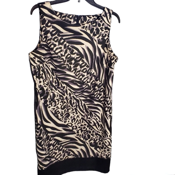 AB Studio Black White Animal Print Mini Dress Size 16 - Picture 1 of 14